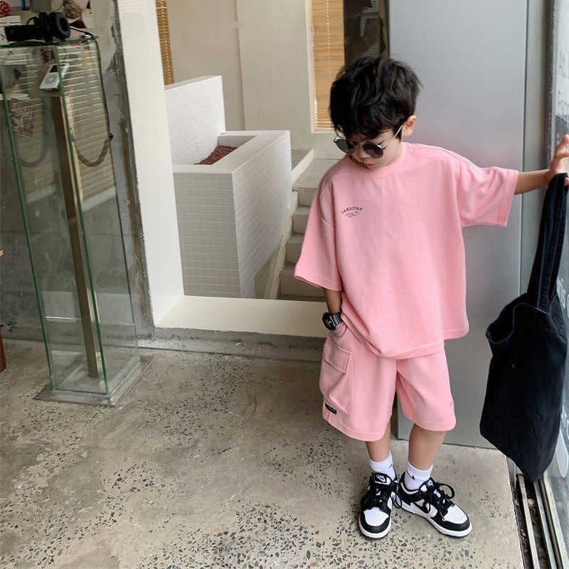 Children's Summer Teens Short Sleeve Shorts Casual Two-piece Clothes Sports Children's Suit