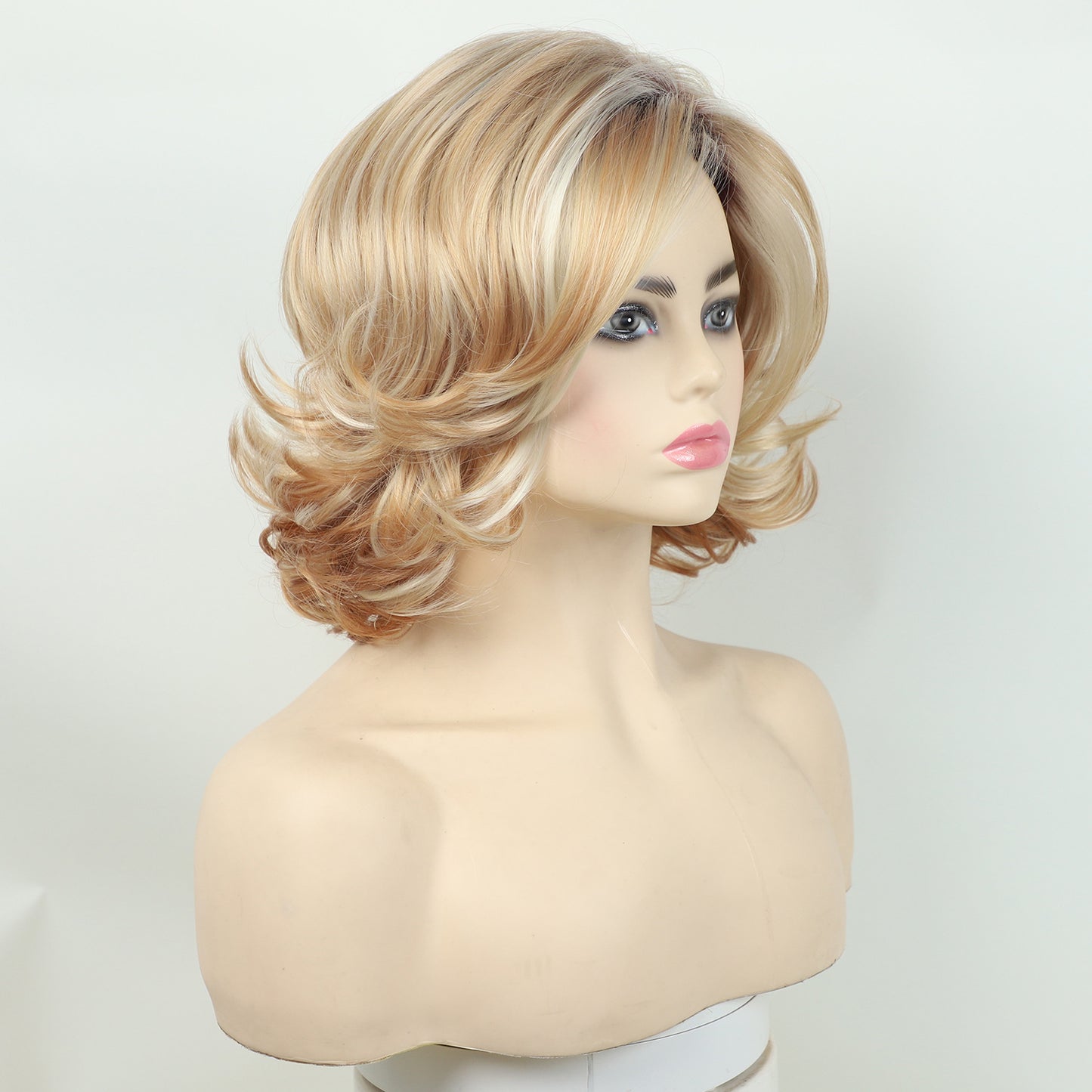 Female Black Gradient Golden Synthetic Wigs Fiber Wig Short Curly Hair