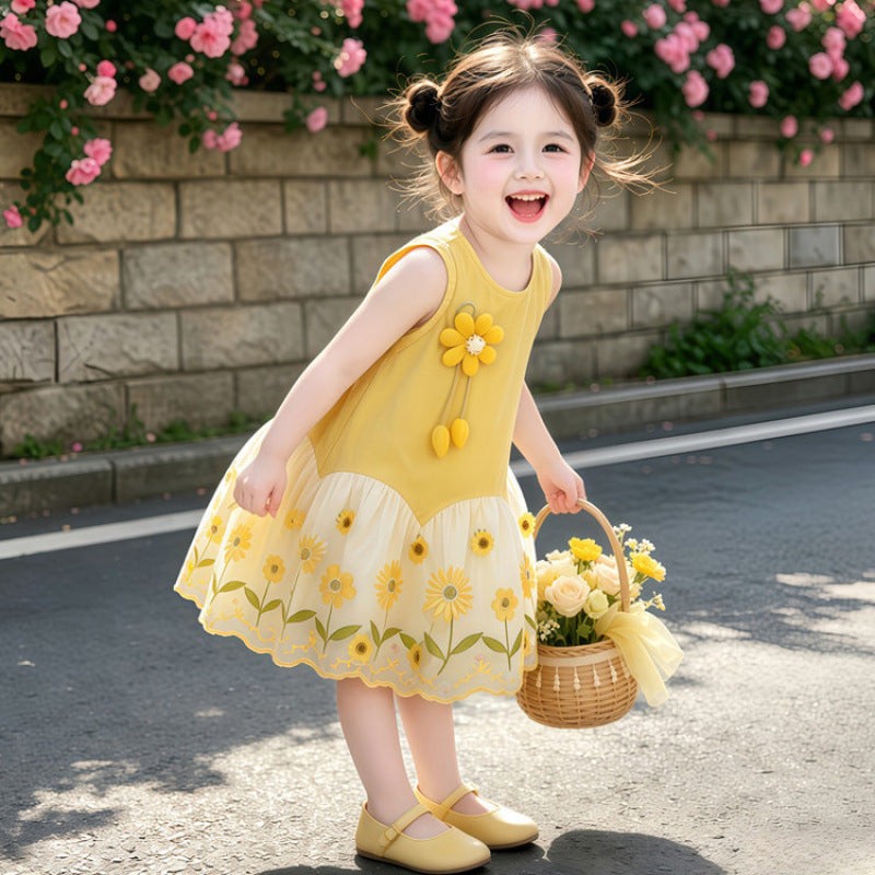 Children's Summer Sleeveless Three-dimensional Flower Fashionable Skirt Vest Children's Dress