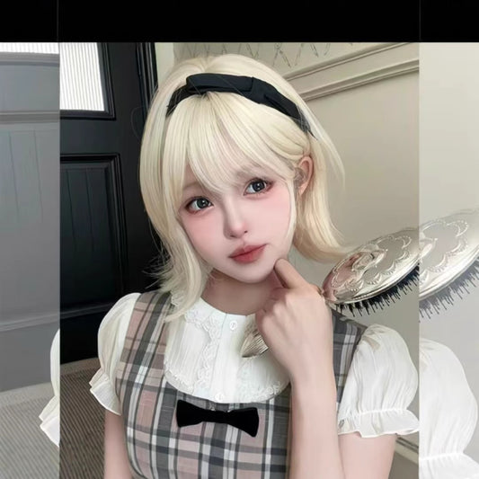 Female Tail Valgus Roll Air Bangs Age Reducing Wig Short Straight Hair