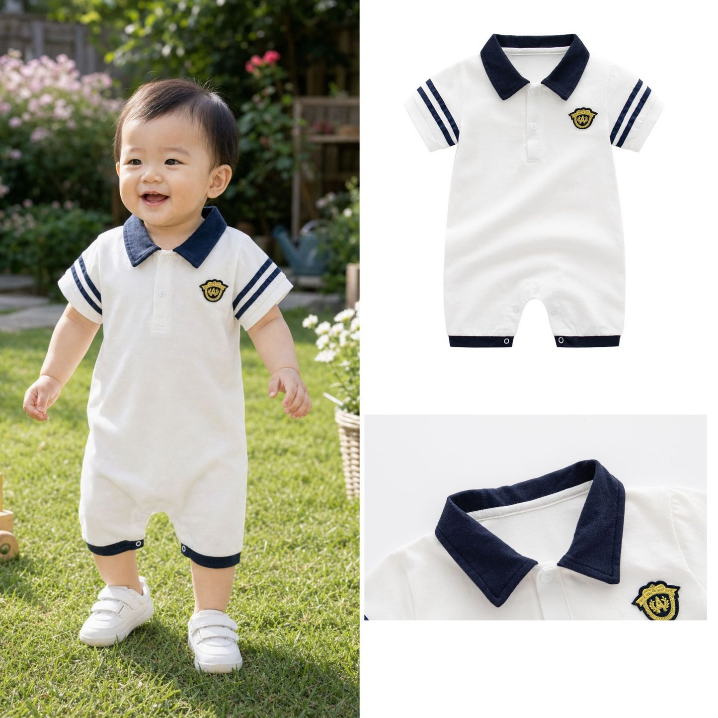 Children's Wear Summer Boy Handsome Sea Military Jumpsuit, Climbing Suit