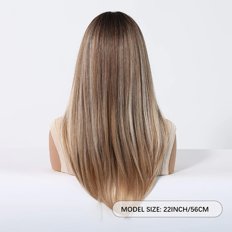 Brown Gradient Bangs Top Dyed Layered Wig Long Curls