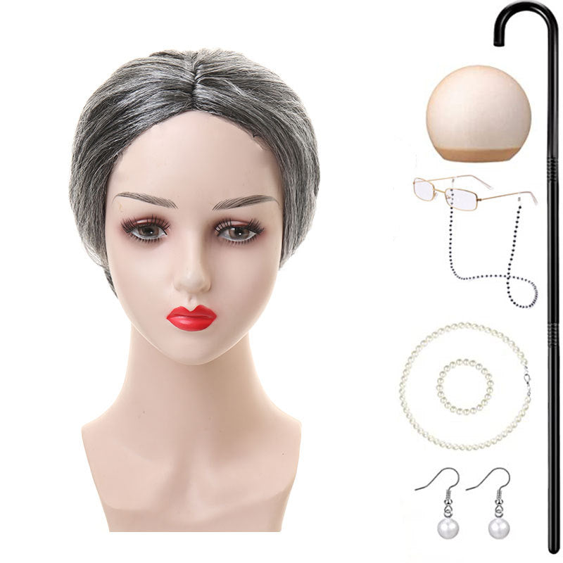 Grandma Gray Old Lady Holiday Dress Up Cos Wig