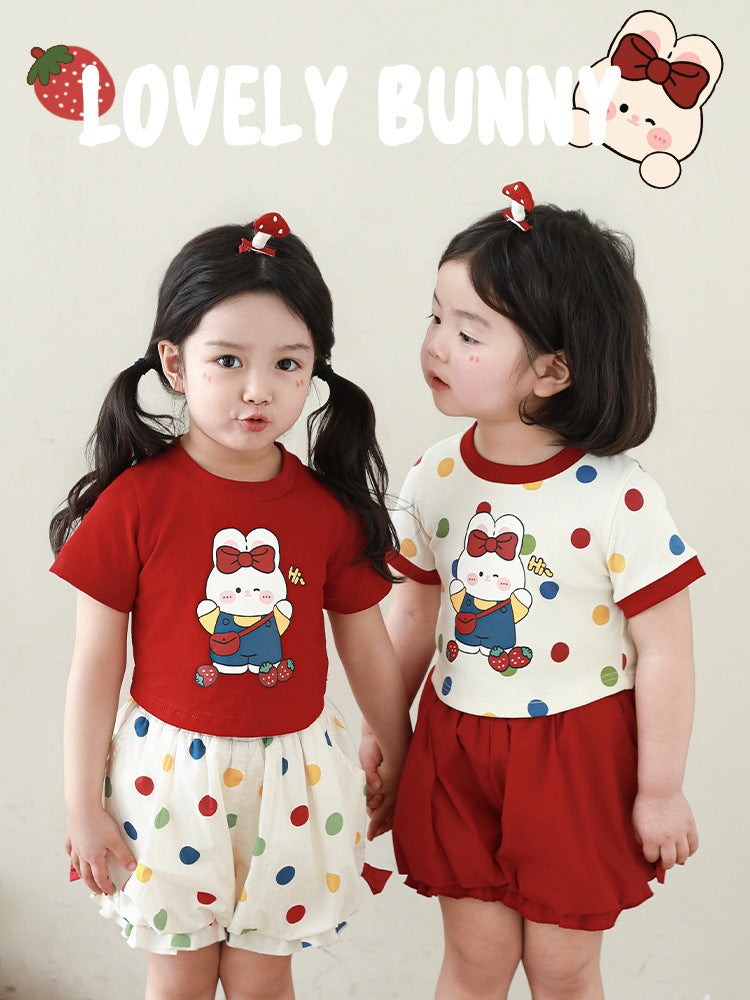 Rabbit Printed Half Sleeve Summer Sweet Children's T-shirt