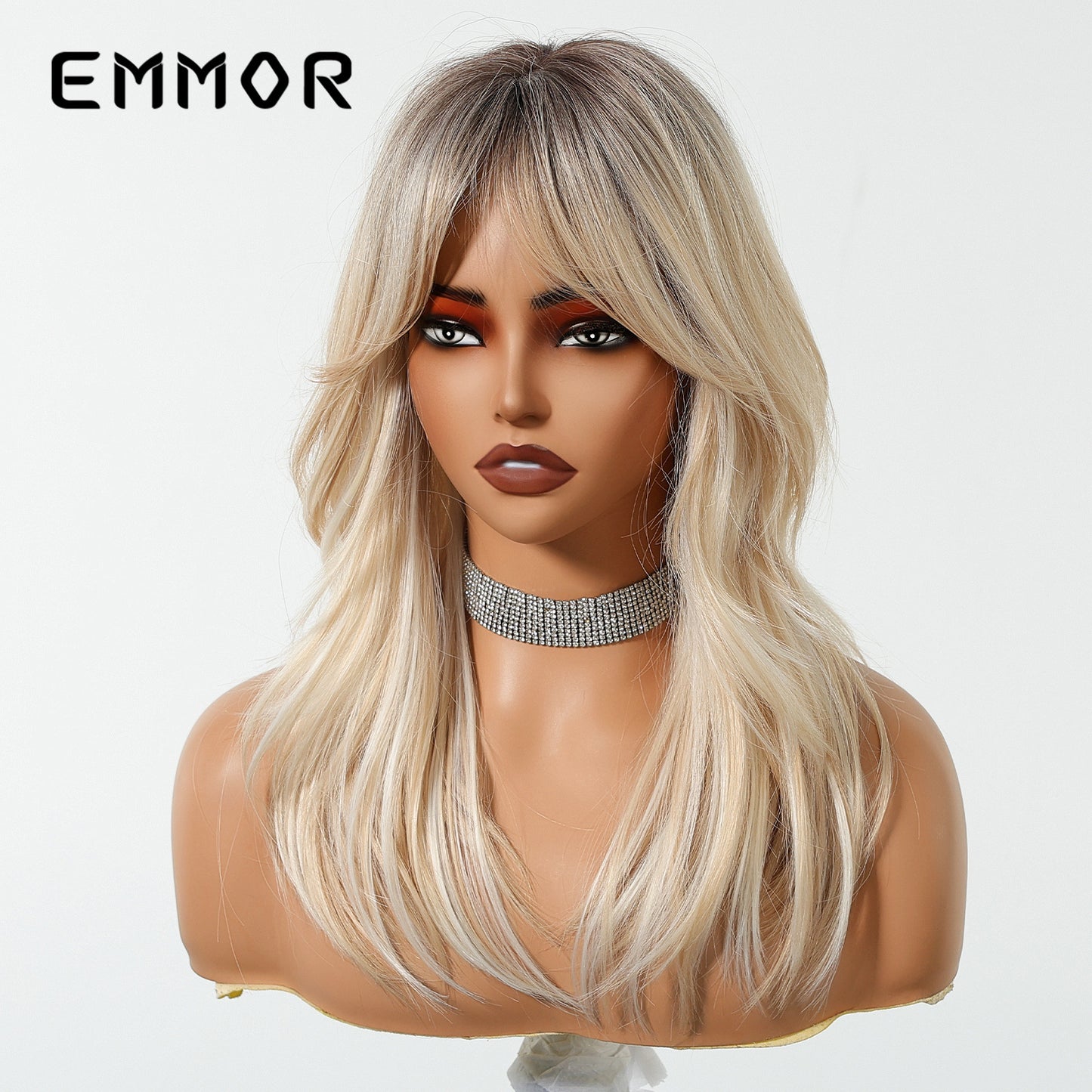 Gradient Golden Bangs Hair Fashion Full Wig Long Curls