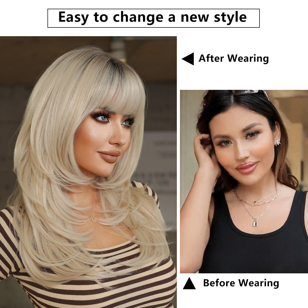 Quality Platinum Female Layered Texture Hair Bangs Natural Heat-resistant Long Straight Wig