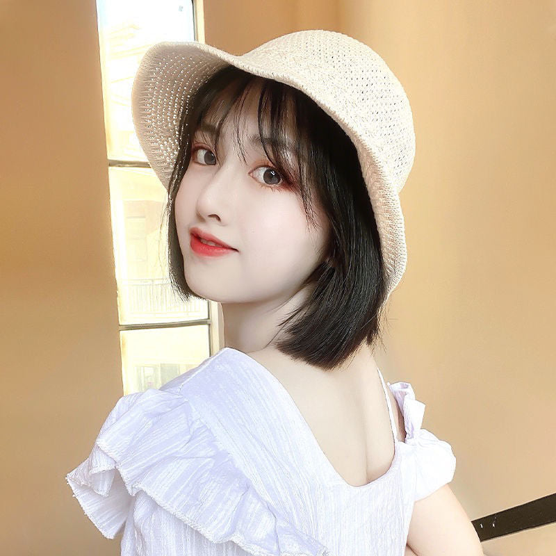 Hat Integrated Female Summer Sunshade Natural Wig Short Straight Hair