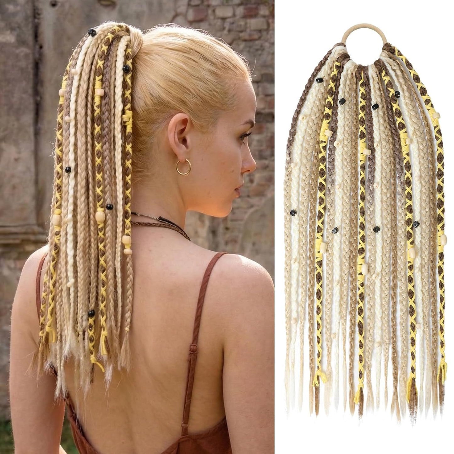 Bohemian Style Braided Braid Beads Pendant Hair Wig Ponytail