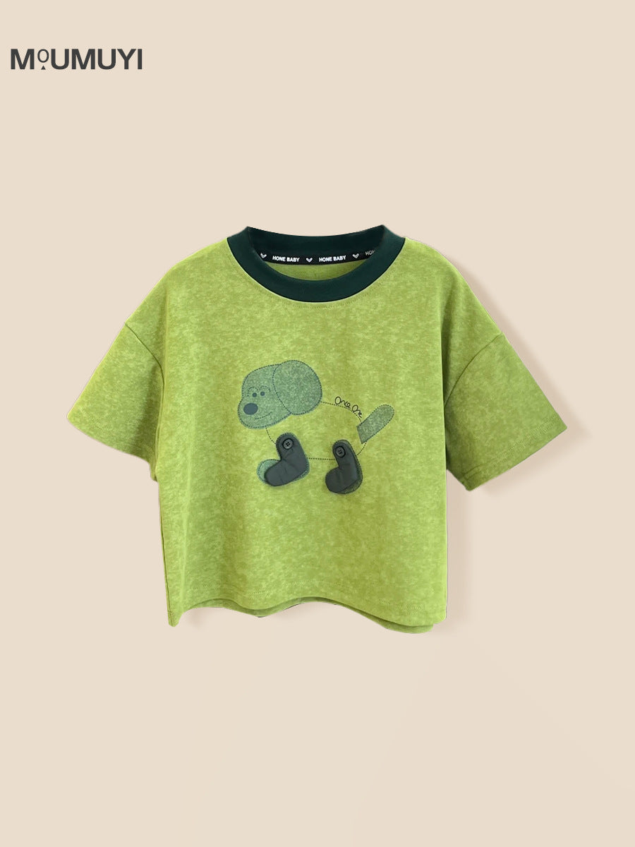 Children's Loose Color Matching Top Thin Round Neck Short Sleeve Puppy Children's T-shirt