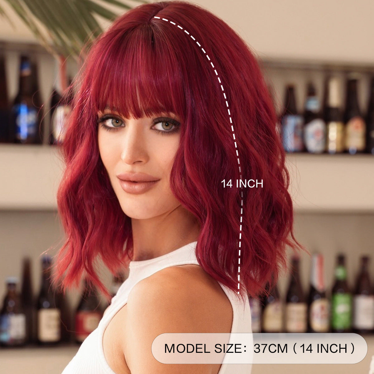 Red Inch Female Straight Bangs Water Ripple Head Chemical Wig Short Curly Hair