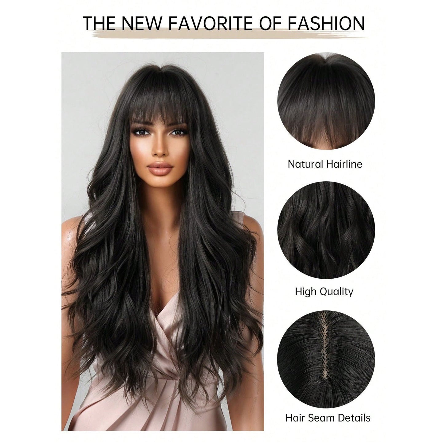 Natural Fluffy Straight Bangs Big Wave Curly Hair Chemical Fiber Wig Long Curls