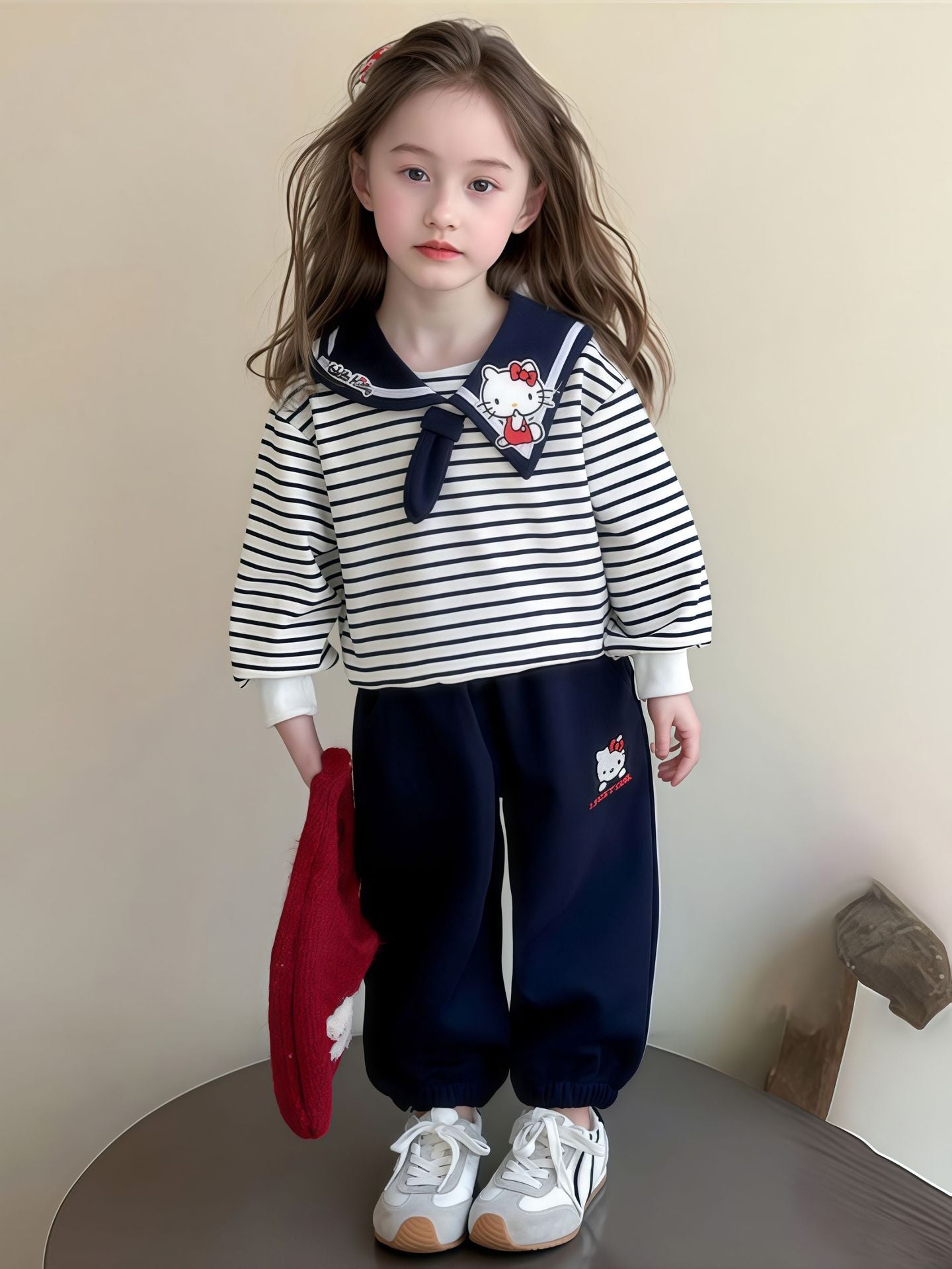 Children's Sweater Cute Sailor Collar Leisure Sports Cartoon Striped Children's Suit