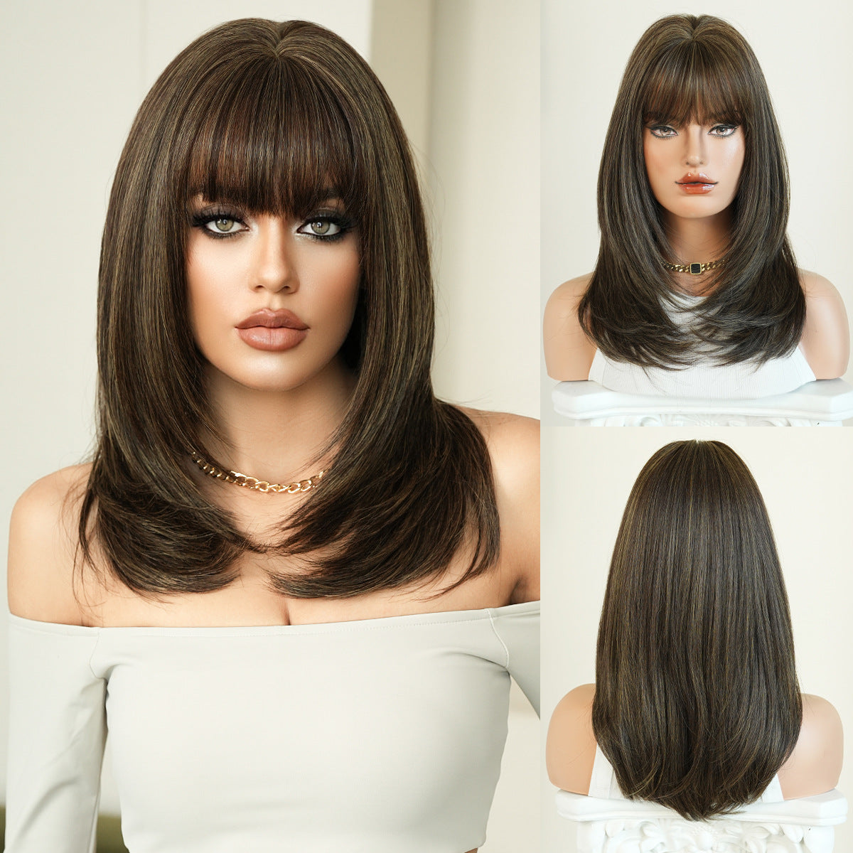 Female Siamese Kitten Bangs Hair Tail Long Straight Wig