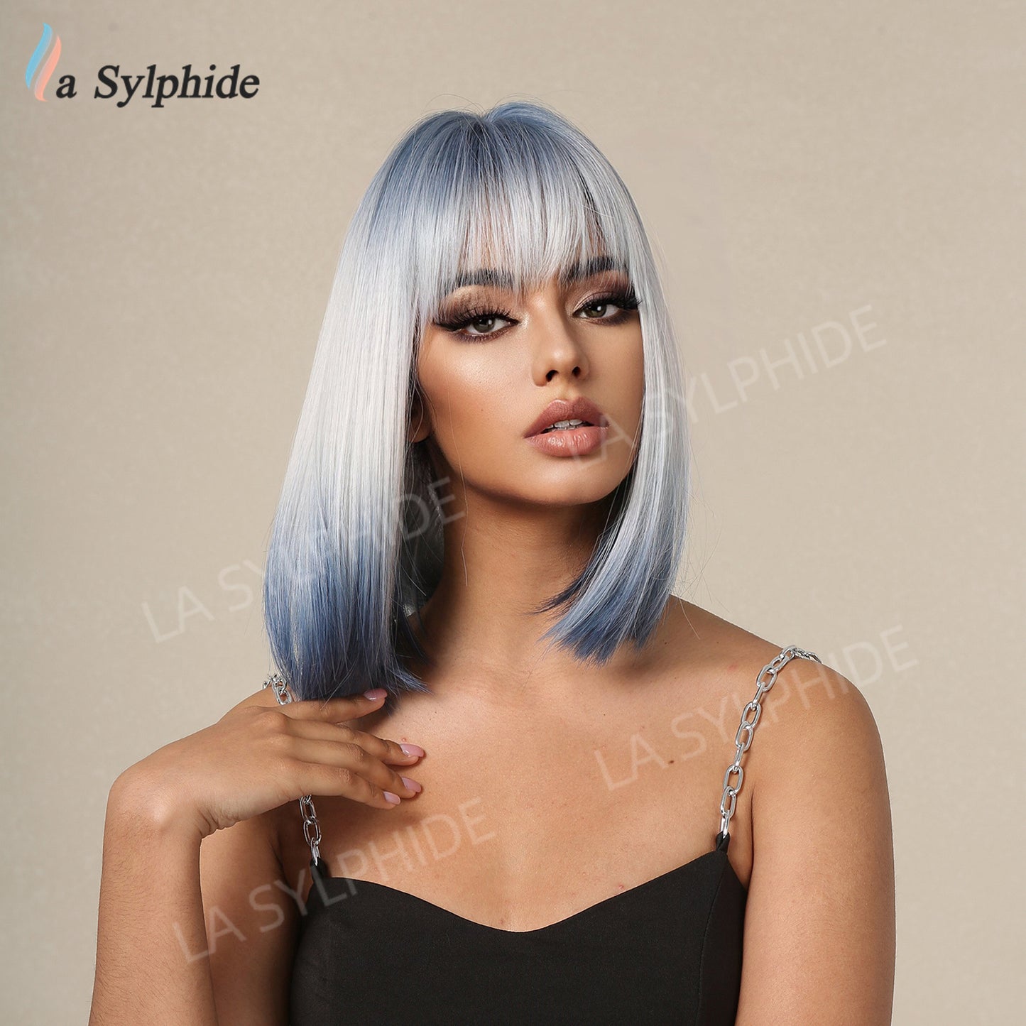 Women's Bangs Brown Gradient Sier Head Daily Wig Short Straight Hair