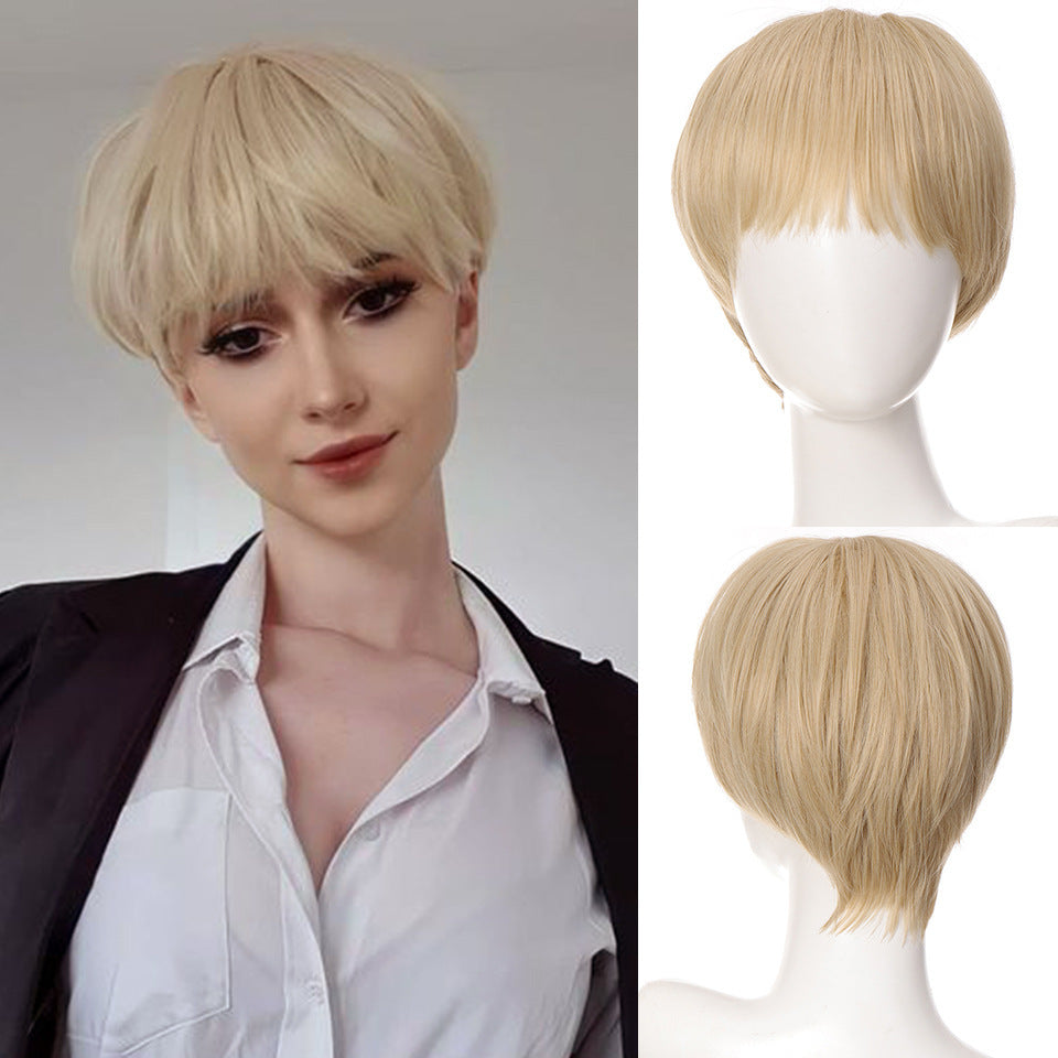 Men's Two-dimensional Short Curly Hair Straight Fiber Men's Wig