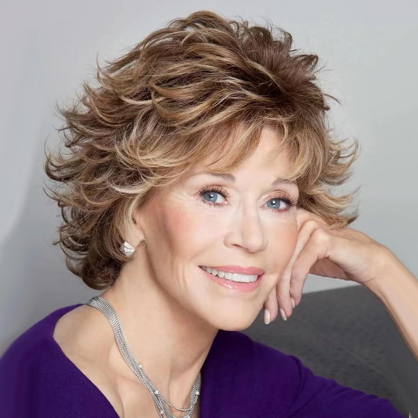Women's Fashion Chemical Fiber Brown Partial Fluffy Wig Short Curly Hair