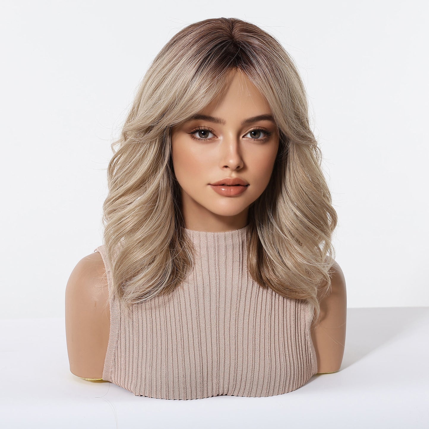 Golden Brown Mechanism Head Cover High Temperature Wig Short Curly Hair