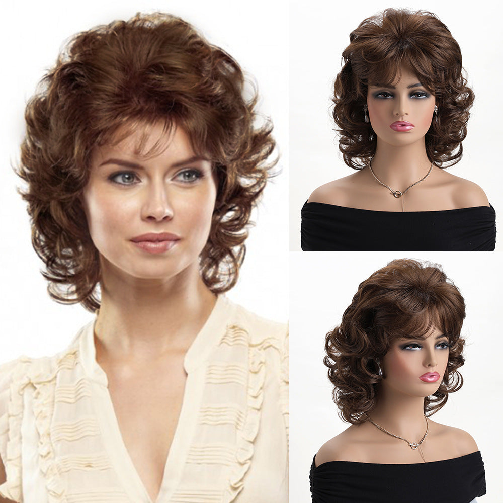 Women's Side Bangs Fluffy Head Cover Wig Short Curly Hair