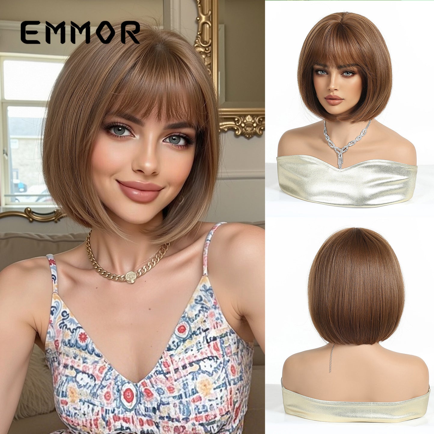 Bangs Gradient Gray White Fashion Female Wig Short Straight Hair