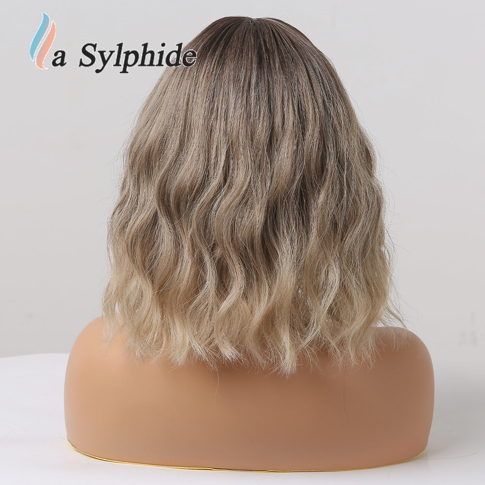 Pretty Women's Golden Gradient Fashion Natural Wig Short Curly Hair