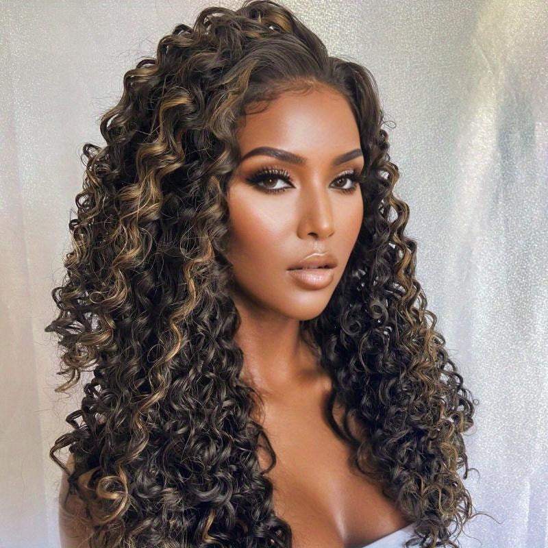 Curly Female African Black Small Volume Afro Synthetic Wig Long Curls