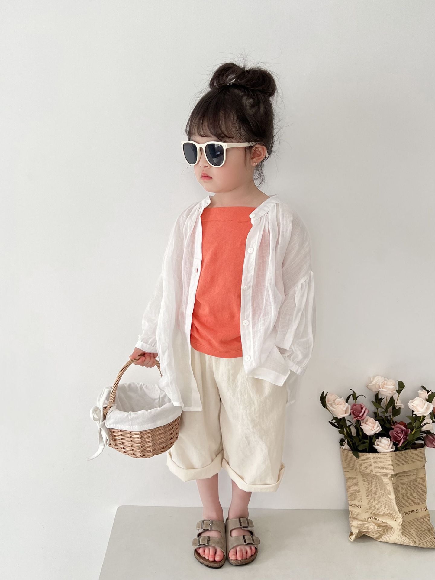 Children's Round Neck Solid Color Korean Style Loose Boy's Sun Protection Children's Shirt