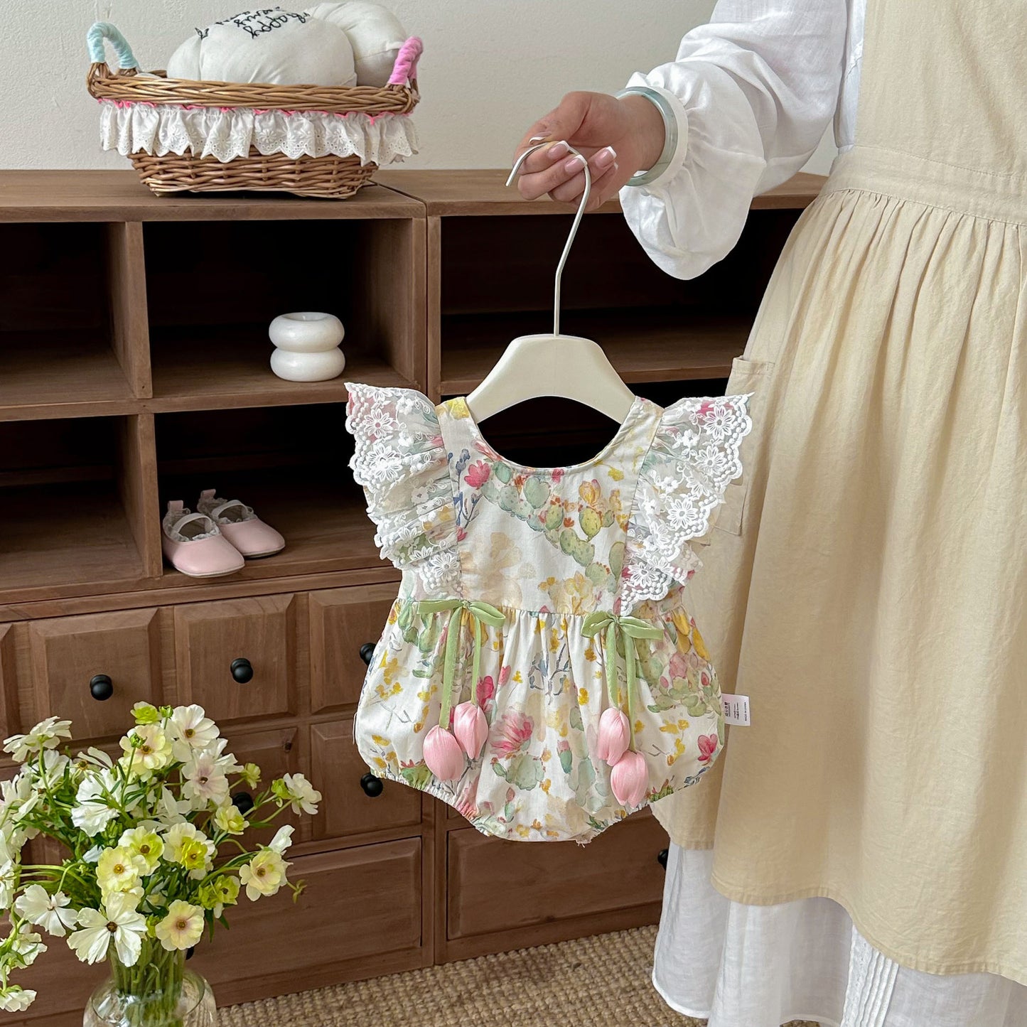 Pastoral Flower Jumpsuit Sweet Princess Romper Born Jumpsuit, Climbing Suit