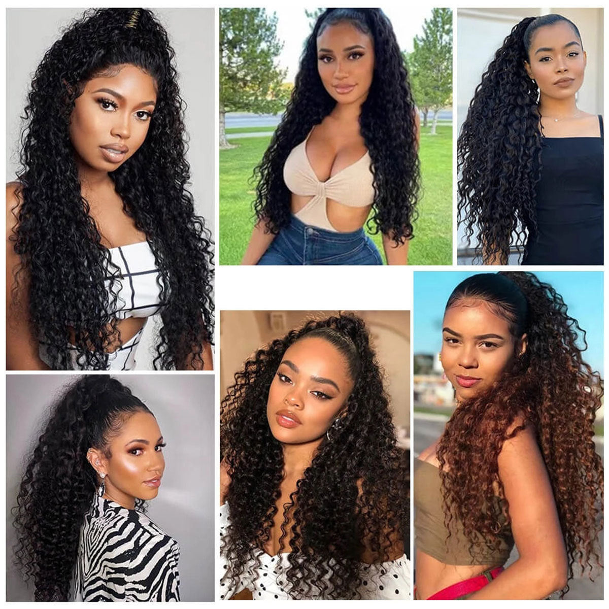Female Horse Tail Black Curly Hair Drawstring Fluffy Wig Ponytail