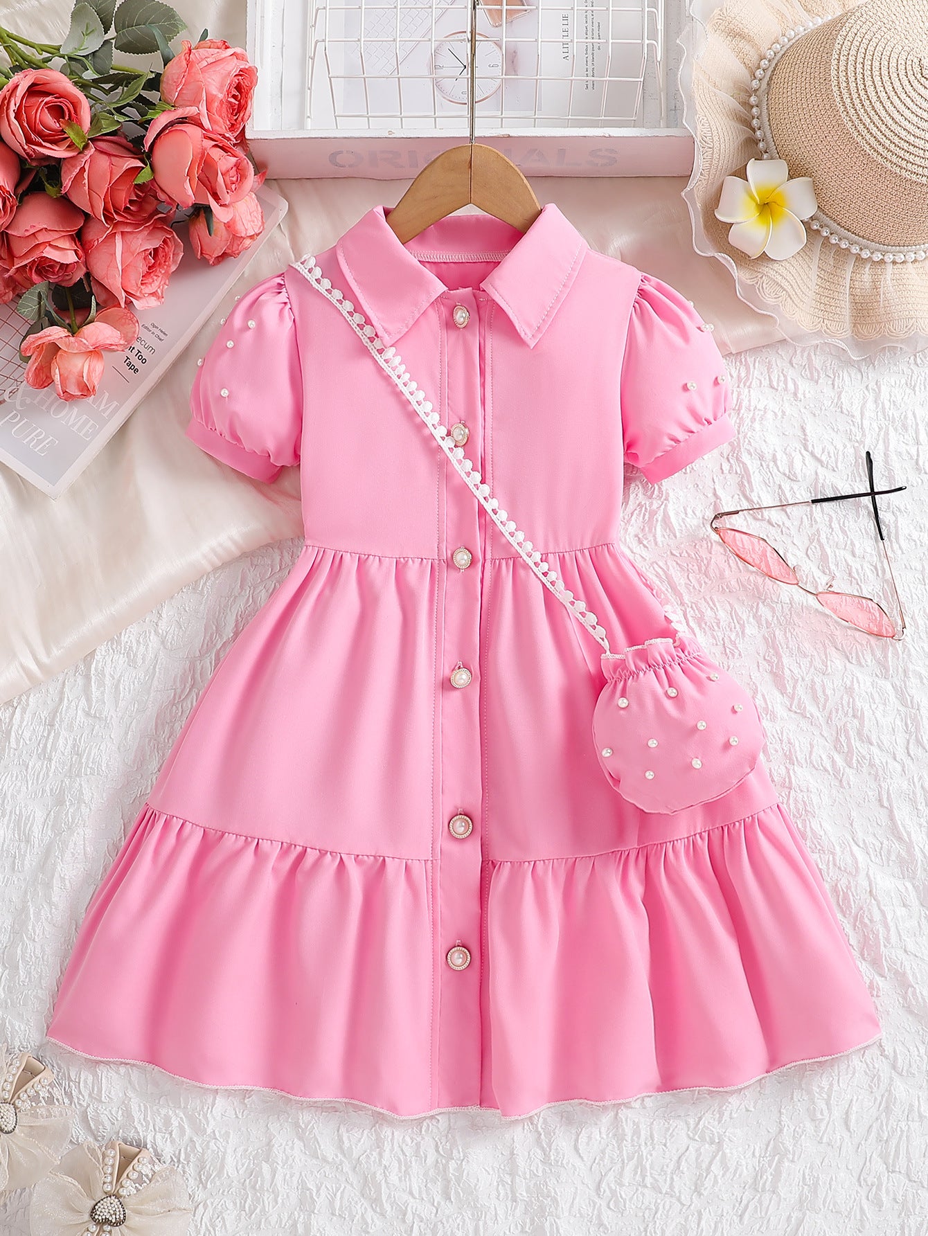 Children's Summer Trendy Preppy Style Little Cotton Puff Sleeve Princess Children's Dress