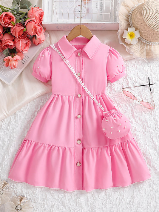 Children's Summer Trendy Preppy Style Little Cotton Puff Sleeve Princess Children's Dress