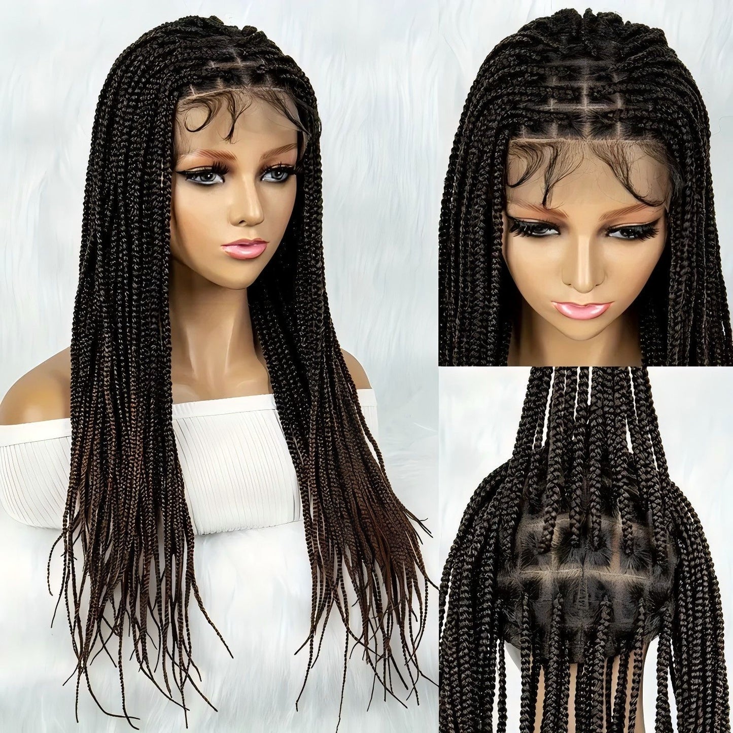 Braid Head Cover Full Lace Fake Hand-woven Wig Long Curls