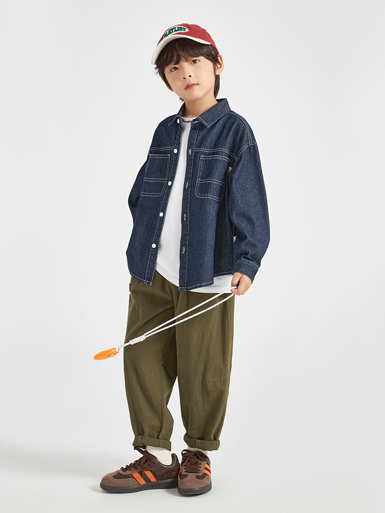 Children's Clothing Boy's Cowboy Autumn Coat Boy Teen Fashionable Long Sleeve Children's Shirt