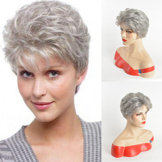 Women's Popular Grandma For Fiber Sheath Wig Short Curly Hair