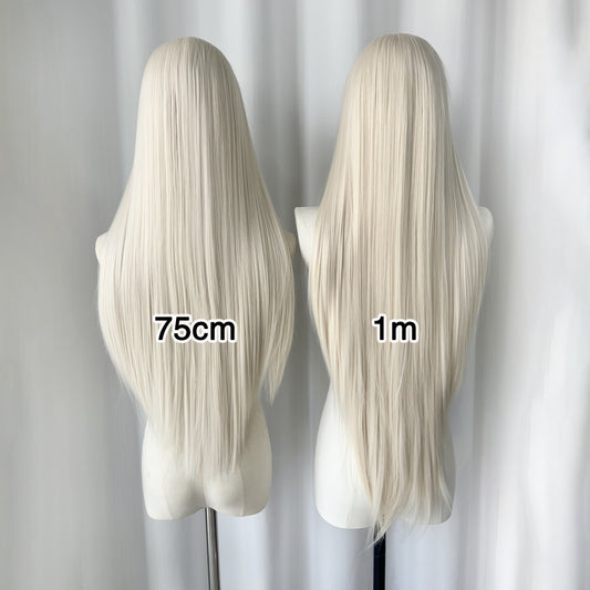 White Gray Hand Crochet Forehead Lace Female Comic Show Mao Long Straight Wig