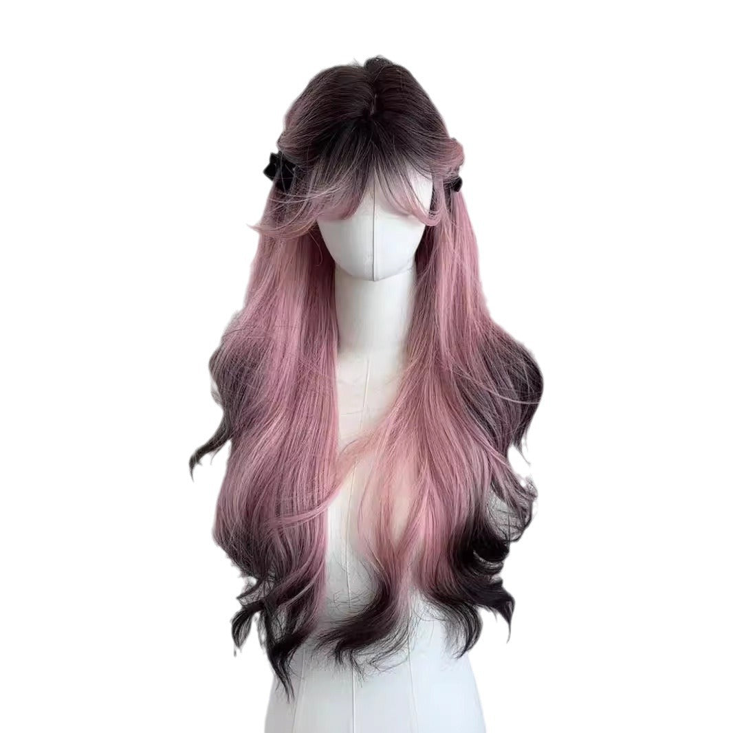 Pink Version Siamese Kitten Female Hair Gradient Black High Layered Wig Long Curls