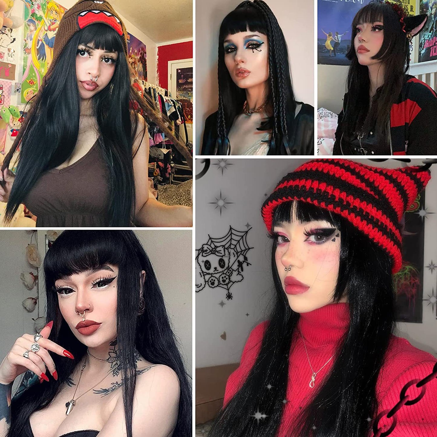 Women's Colorful Bangs Hair Synthetic Wigs Long Straight Wig