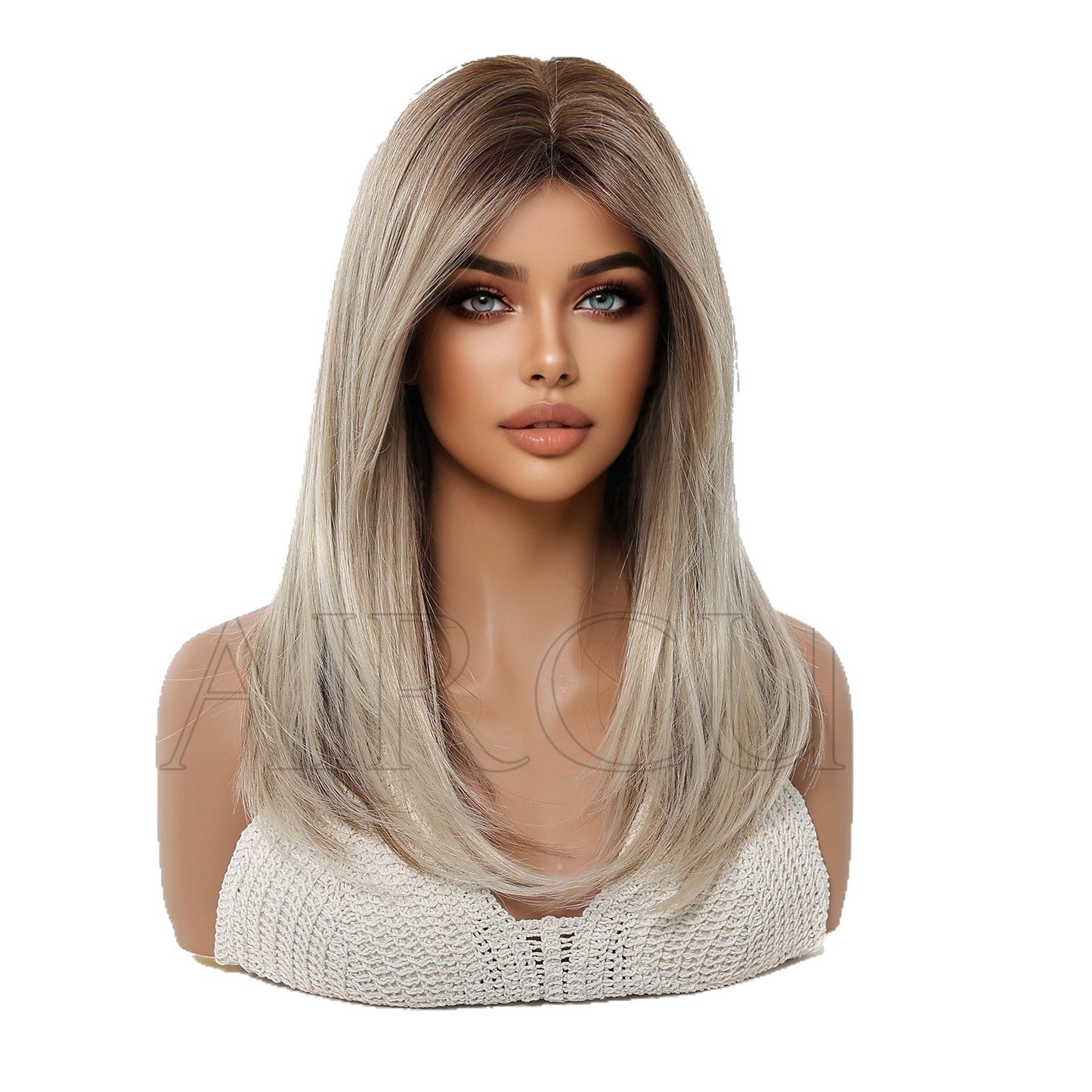 Mid-length Gradient Dyed Bangs Fiber Headgear Wig Short Straight Hair