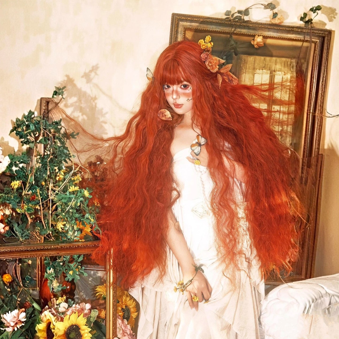 Super Orange Curly Hair Small Universal Wig Long Curls