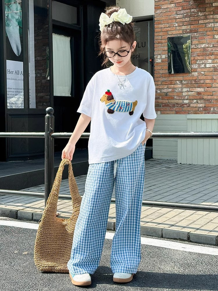 Children's Summer Short-sleeved Western Style Plaid Pants Children's Suit