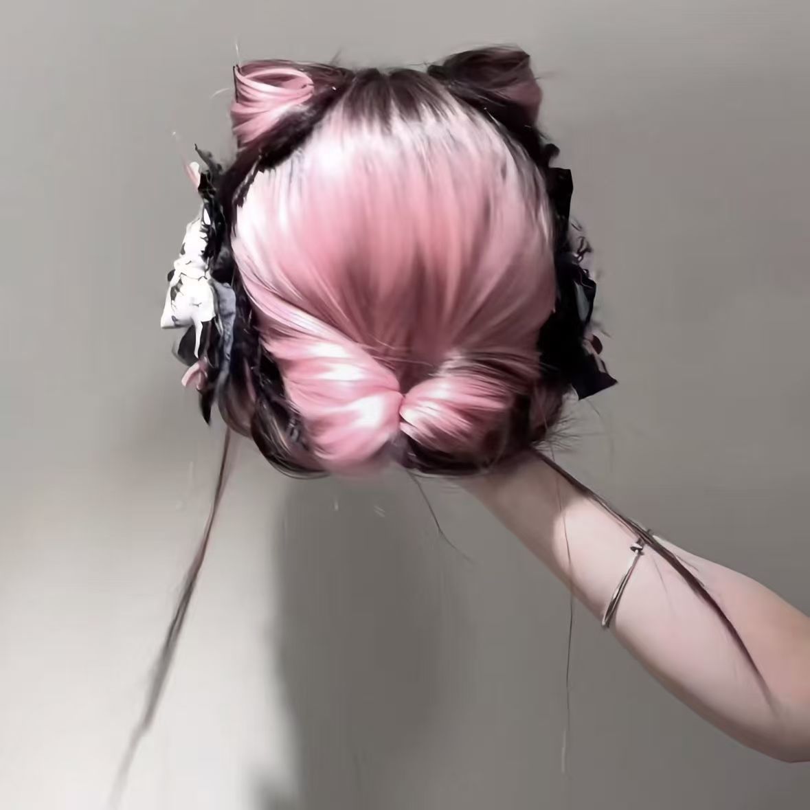 Yuan Hairline Powder Version Siamese Kitten Hair Pink Long Straight Wig