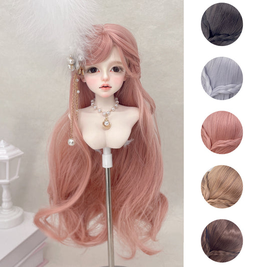 Split Bangs Braid Long Curly Hair Finished Head Cover Cos Wig