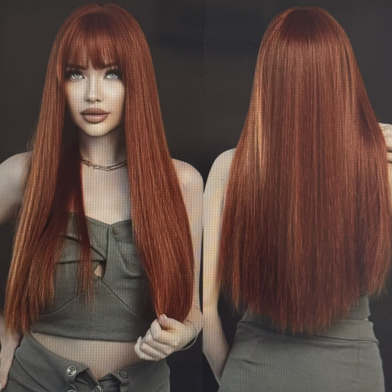 Women's Fashion Inch Light Golden Bangs Hair Long Straight Wig