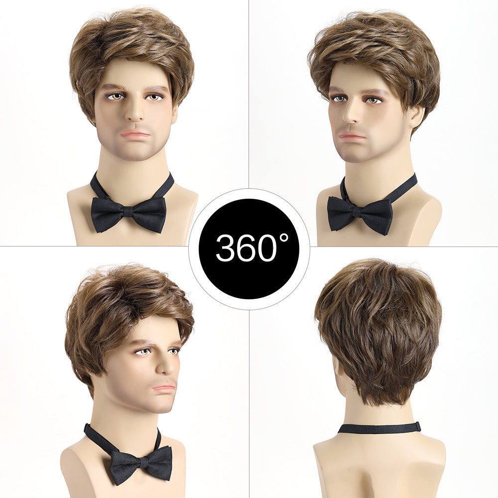 Men's Synthetic Wigs Fluffy Fashion Mixed Brown Short Men's Wig