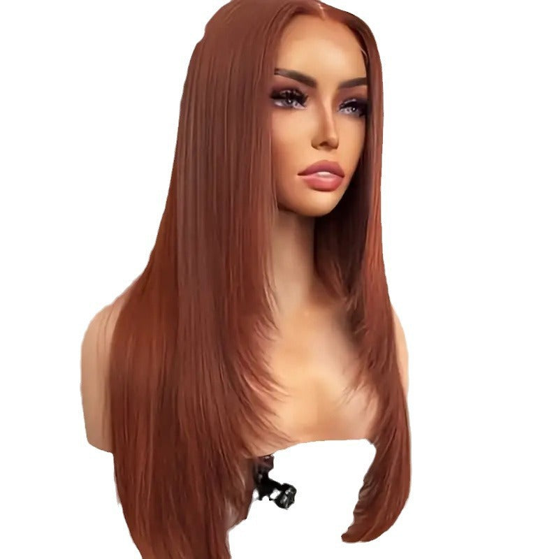 Women's Front Lace Mid-length Hair Fluffy Natural Long Straight Wig