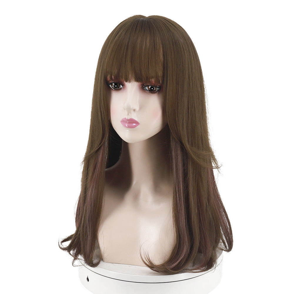 Women's Thin Rattan Curly Natural Air Bangs Inner Buckle Head Wig Long Curls