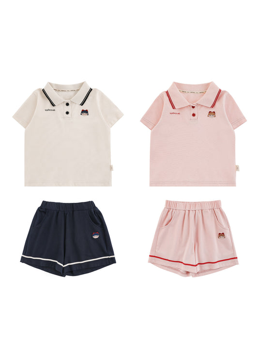 Children's Sports Suit Collar Short Sleeve Cool Shorts Preppy Style Top Children's T-shirt