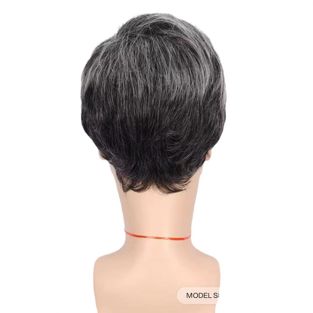 Men's Short Hair Curly Head Cover Fiber Rose Net Granny Men's Wig