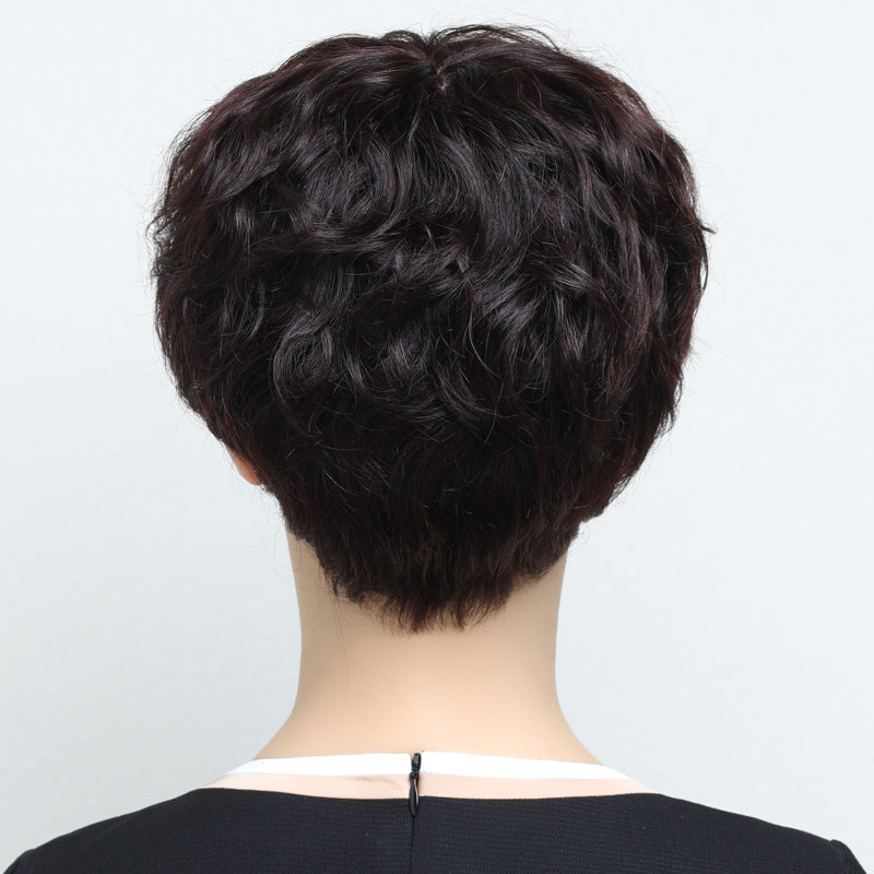 Mom Fashion Full Human Head Cover Natural Real Hair Wig