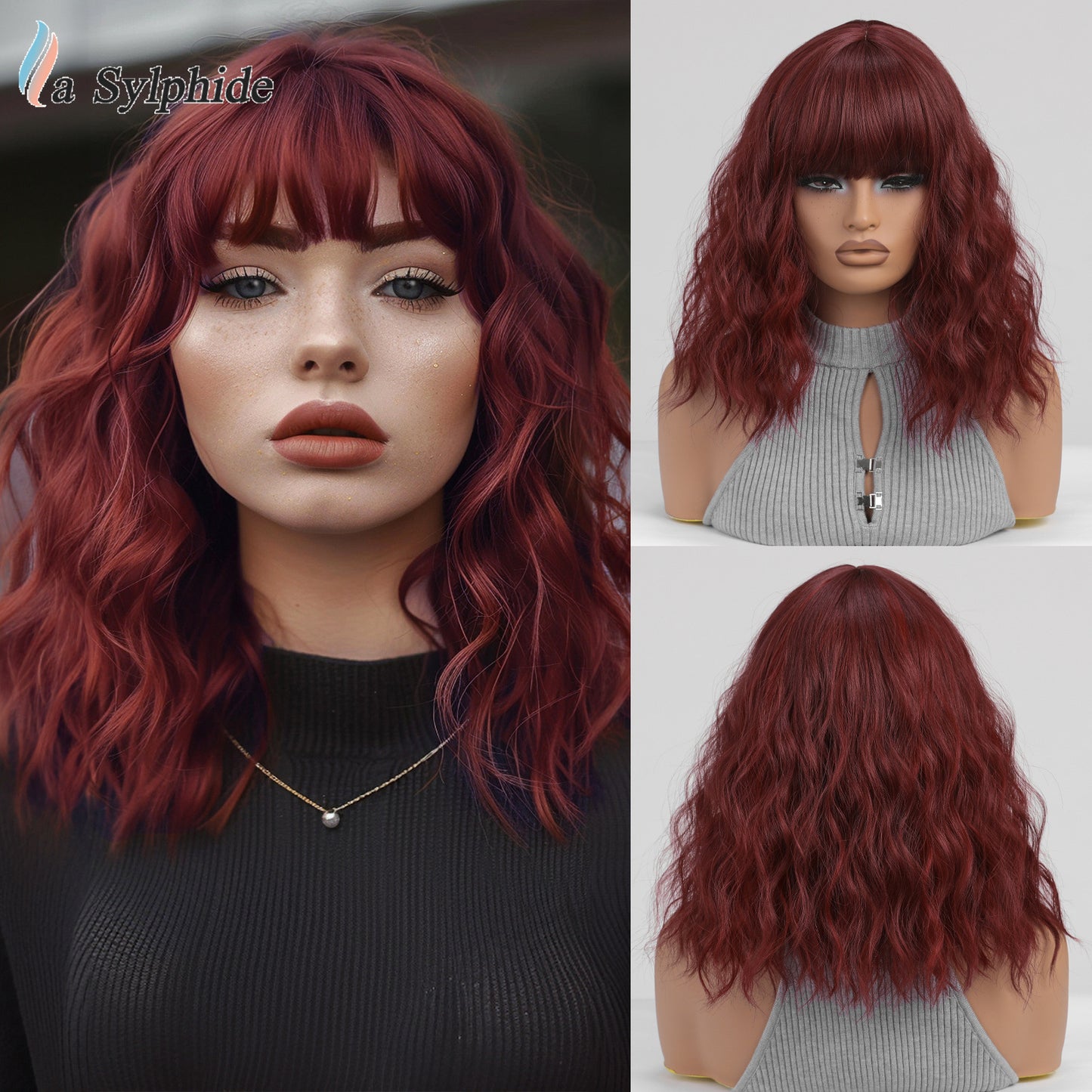 Women's Mid-length Straight Bangs Water Ripple Fashion Wig Short Curly Hair