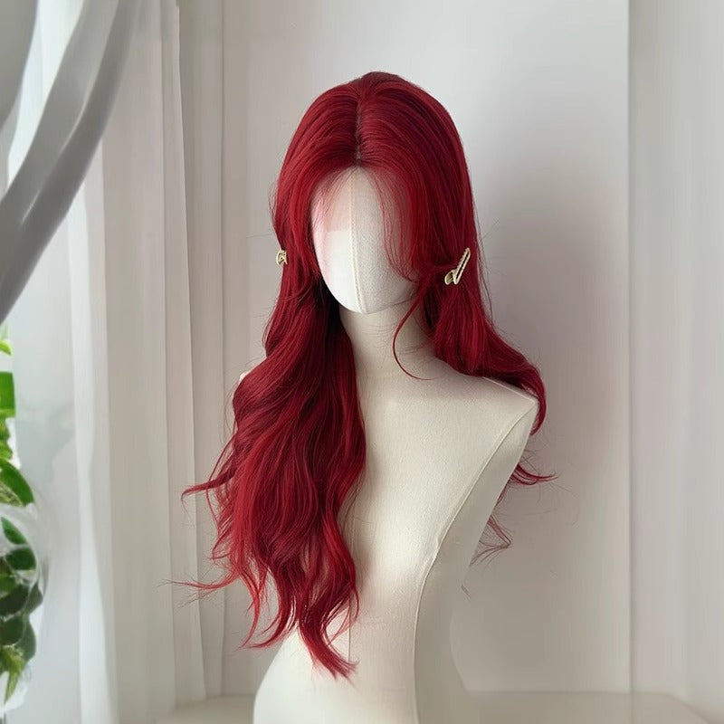 Red Forehead Lace Female Big Wave Wig Long Curls